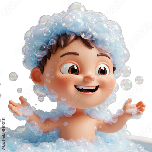 Cartoon Boy Enjoying Bath Time Vector Illustration