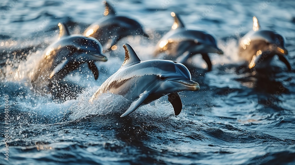 Obraz premium Dolphins leaping in ocean waves (6)