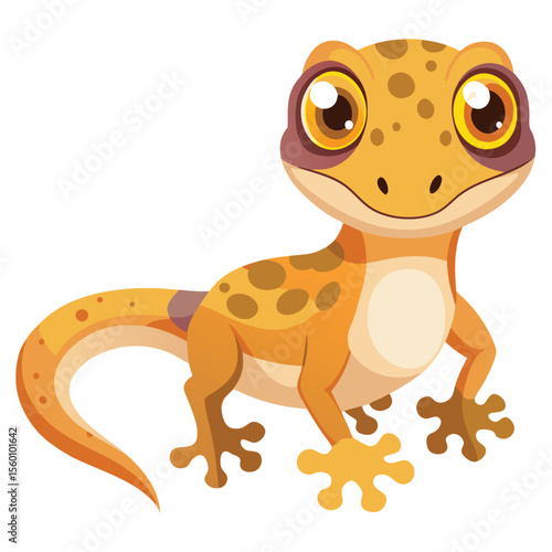 A curious gecko with large, watchful eyes, sitting calmly on a plain white surface, a fascinating reptile.