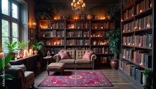 Serene Bookstore Interior Mystical Atmosphere for Reflection and Self-Discovery