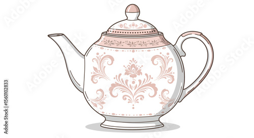 Elegant porcelain teapot with delicate blush pink floral pattern, showcasing intricate design details.