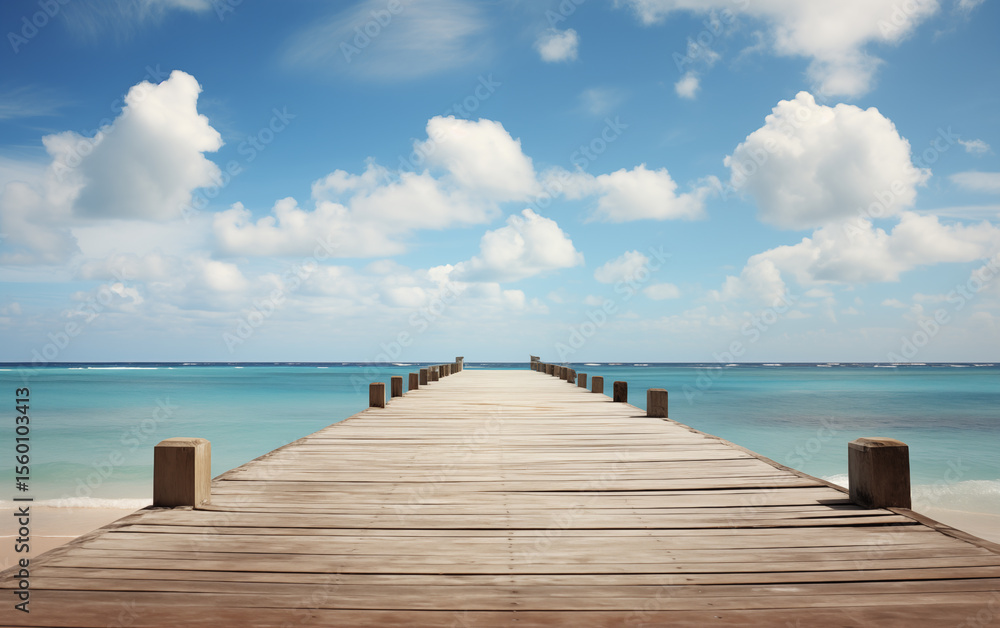 Obraz premium A wooden pier extends into the tranquil ocean