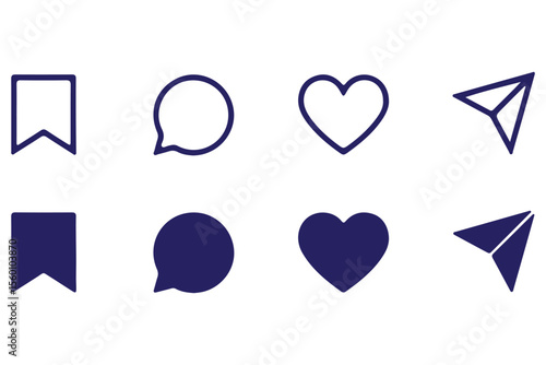 Like, comment, share icon buttons and Thumbs up and love heart flat icon , Social media notification icons
