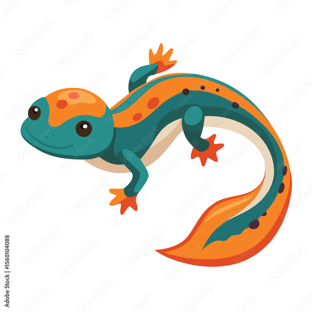 Naklejka premium A newt in a graceful swimming posture, on a plain white surface, a small and fascinating amphibian.