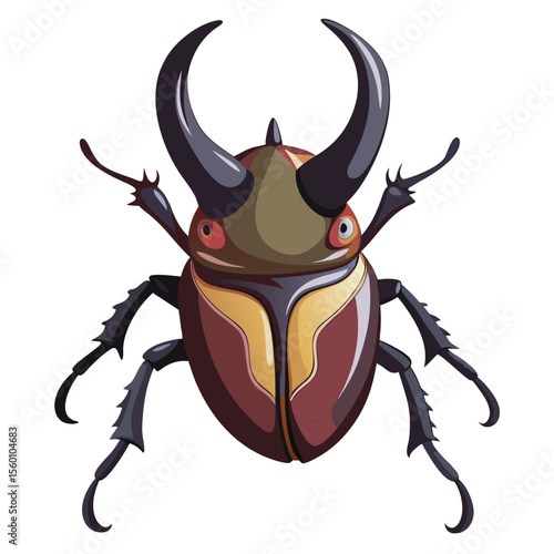 A rhinoceros beetle with its prominent, strong horn, isolated on a clean white background, a fascinating insect.
