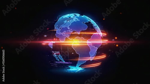 Wallpaper Mural Opening on digital void, revealing rotating holographic globe with gridlines, bands and particles Torontodigital.ca