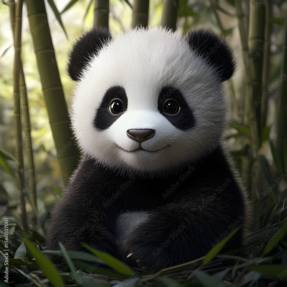 Obraz premium Realistic Baby Panda Portrait in Forest Background
