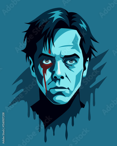 A painting where the subjects face has been intentionally scratched out leaving a haunting void in its place.. Vector illustration