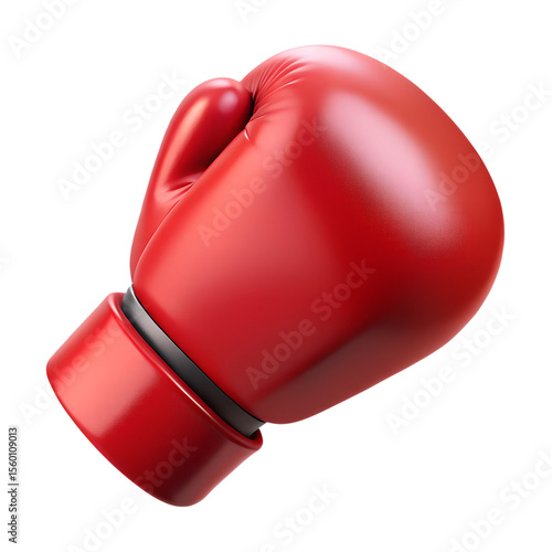 red boxing glove 3d rendering isolated on transparent background. Cartoon plastic style
