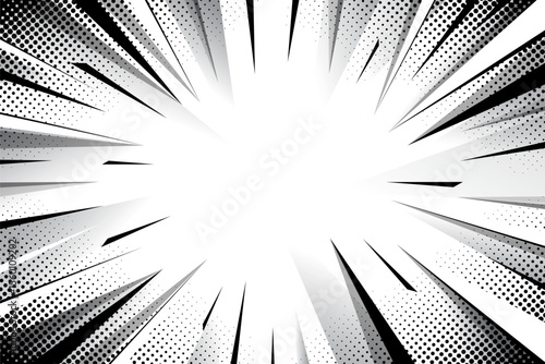 black and white radial lines halftone gradient comic background