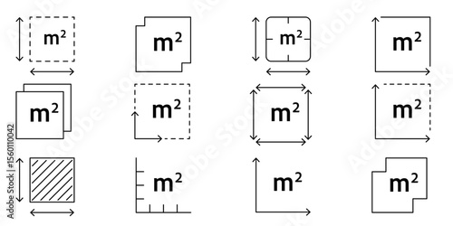 Square meter icon with M2 sign. Vector outline illustration of flat area measurement. Symbol for land size, house dimensions, real estate, or room square meters in linear style