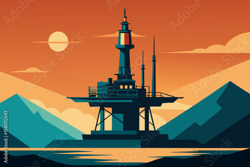 oil tanker at sunset