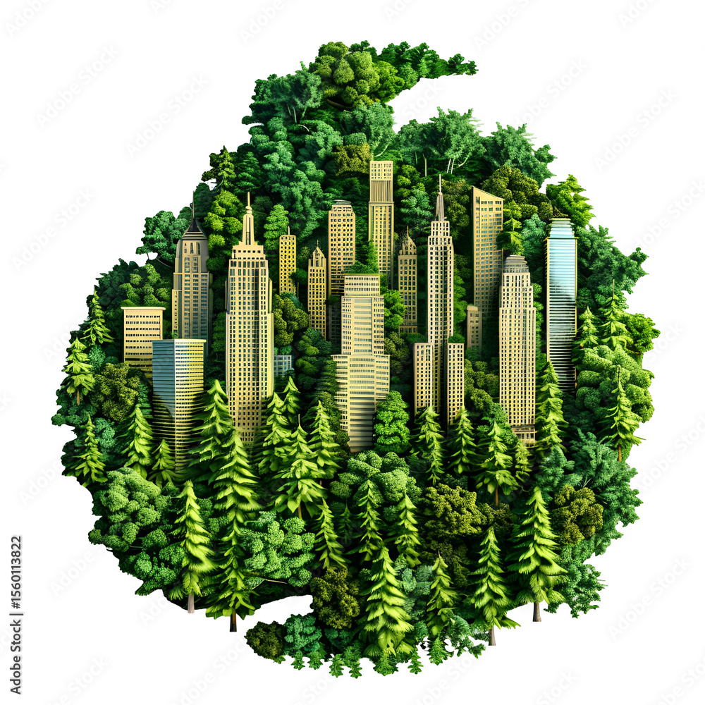 Cityscape nestled in lush green forest Sustainable urban development Cityscape nestled in lush green forest Sustainable urban development