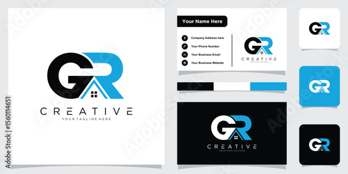 Initial Letter GR or RG logo design template with business card design