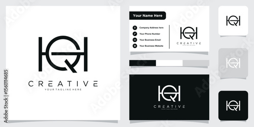 Initial HQ or QH letter logo design vector with business card design