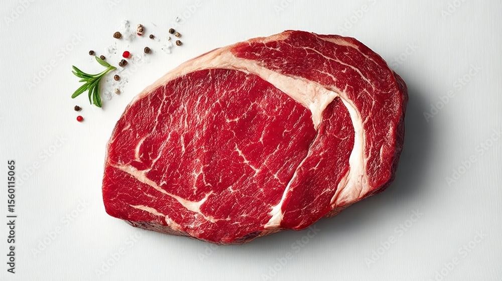 Fototapeta premium Premium Raw Beef Ribeye Steak with Perfect Marbling for Gourmet Cooking and Culinary Excellence