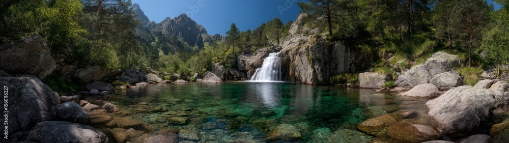 Fototapeta premium Nature waterfall adventure mountain pool scene hdr 360 degrees hdri
