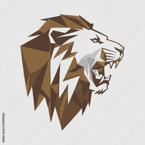 Geometric Lion Roaring Fiercely A Polygonal Interpretation of Regal Power and Ferocity Symbolizing Strength Courage and Leadership