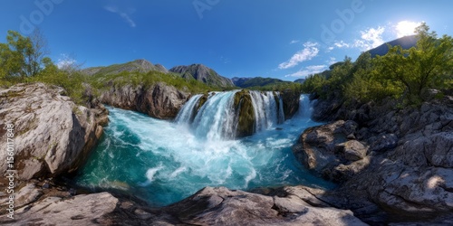 Waterfall adventure nature hdr 360 degrees hdri scenic view