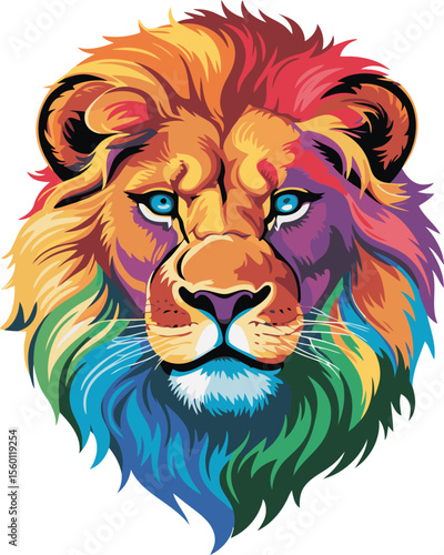 Colorful lion face clipart t-shirt design for dtf.