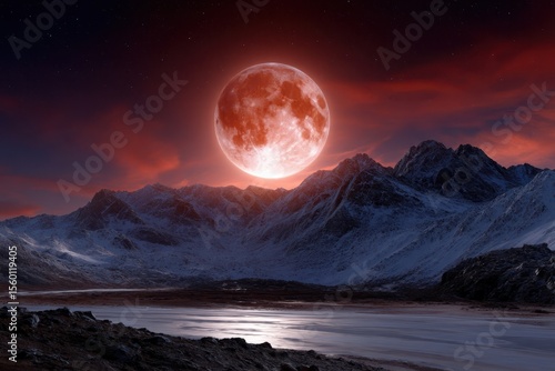 Wallpaper Mural Dramatic moonrise over snow-capped mountains at twilight Torontodigital.ca