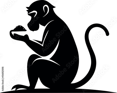 monkey silhouette sitting and eating jungle anima