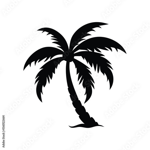 Black silhouette of a single palm tree, perfect for tropical designs, logos, or decor. Vector illustration with a summery, beach vibe