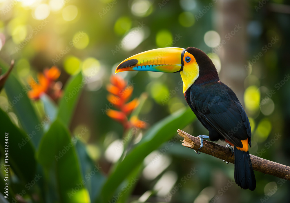 Naklejka premium Toucan in Bright Rainforest Light