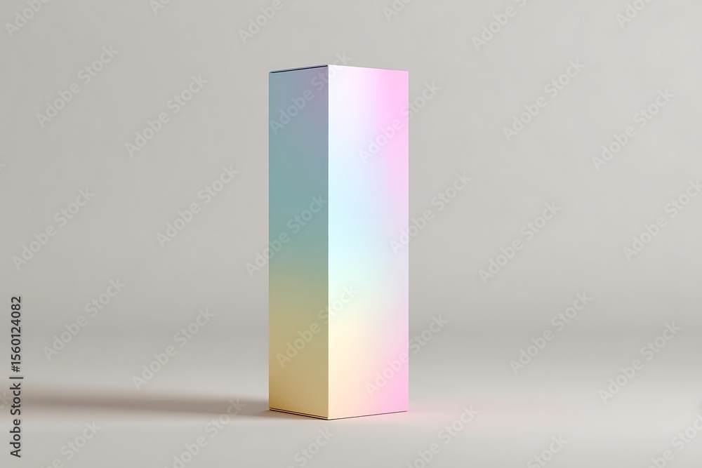 A tall pastel-colored box mockup stands upright with a soft rim light outlining its shape. The design suggests premium packaging or gift boxes for seasonal or luxury products A tall pastel-colored box mockup stands upright with a soft rim light outlining its shape. The design suggests premium packaging or gift boxes for seasonal or luxury products