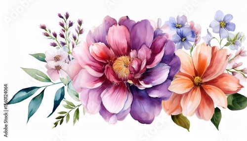 flores estilo acuarela fondo blanco aislado