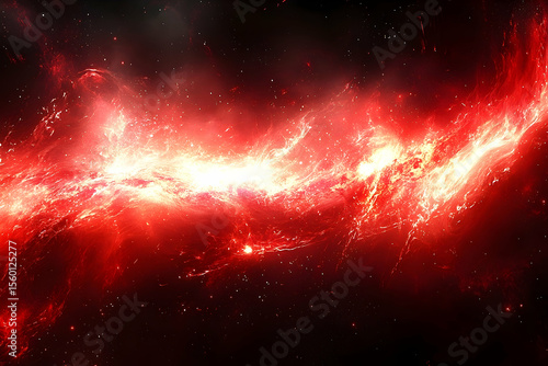 Wallpaper Mural Fiery nebula shines with vibrant red and yellow hues against a dark cosmic background, streaked with light Torontodigital.ca