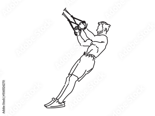 Sportsman Training, Exercise, Drinking Water, Line Art Vector Illustration