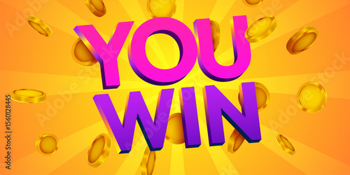 You win. Sign with golden coins. Vector illustration
