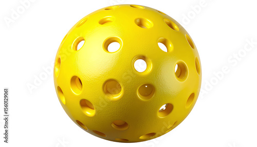 Close-Up Yellow Pickleball with Holes, 3D Render Transparent PNG