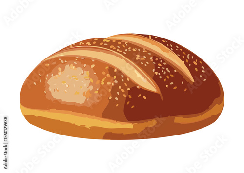 Dark Brown Round Loaf with Sesame Seeds - Vector Illustration