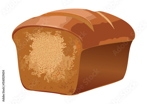 Sliced Dark Brown Loaf with Rustic Texture - Vector Illustration