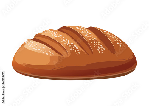Dark Brown Loaf Topped with Sesame Seeds - Vector Illustration