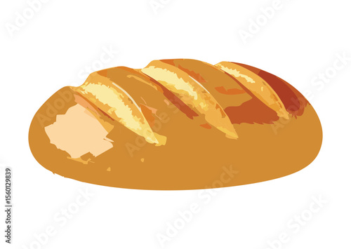 Golden Baked Loaf Bread with Diagonal Scoring - Vector Illustration