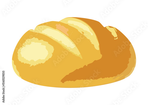 Light Golden Baked Oval Loaf with Parallel Cuts - Vector Illustration