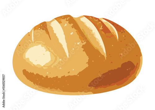 Golden Baked Oval Bread with Diagonal Scoring - Vector Illustration
