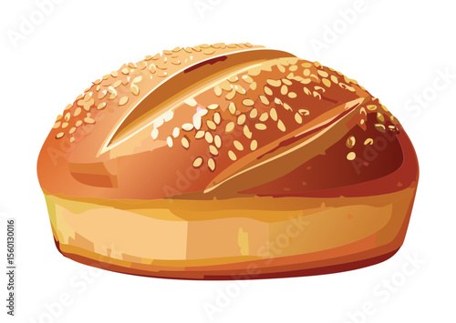 Golden Baked Loaf Bread with Sesame Seeds - Vector Illustration