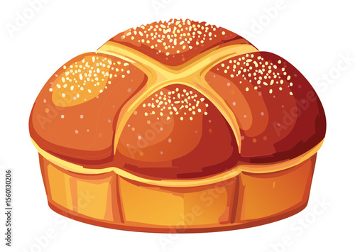 Hearty Rustic Round Bread with Decorative Slits - Vector Illustration