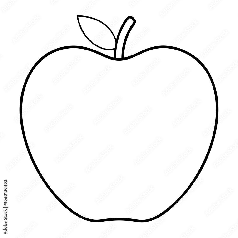 Apple Outline with Leaf – Minimal White Art Vector Apple Outline with Leaf – Minimal White Art Vector