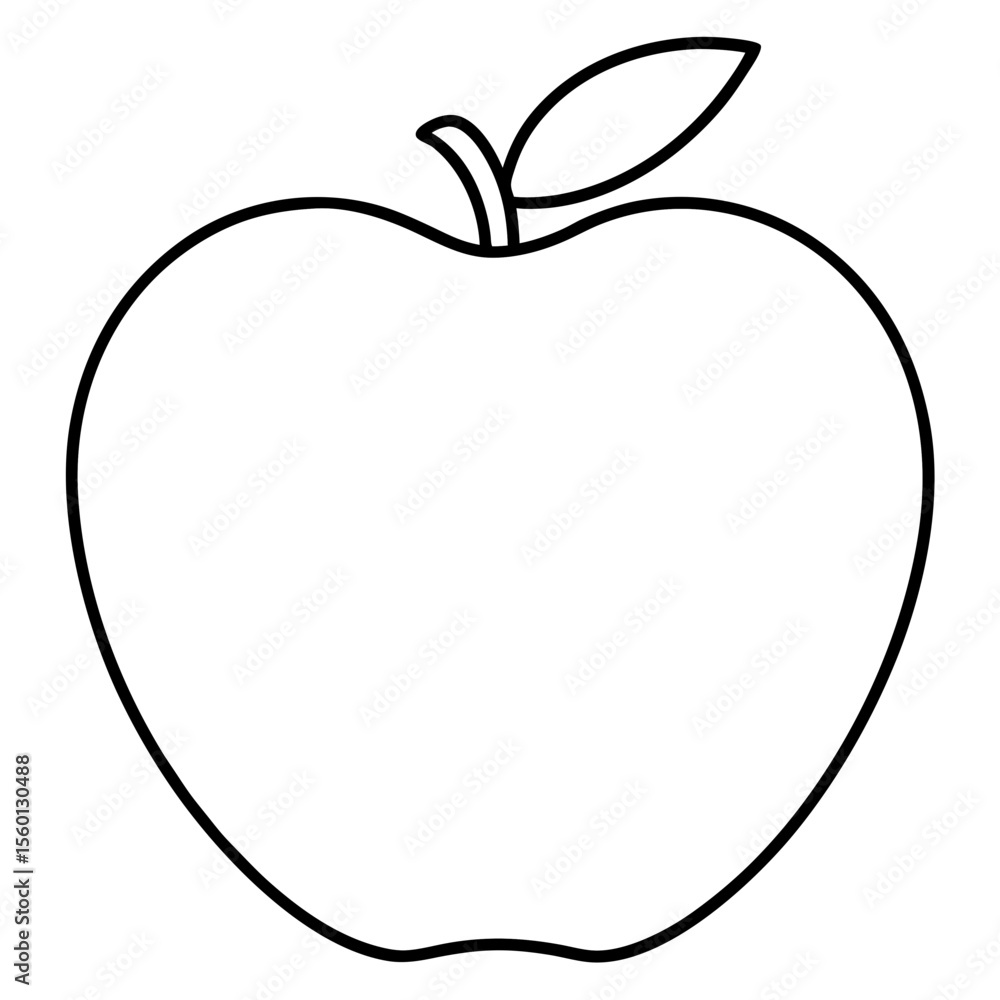 Apple Outline with Leaf – Minimal White Art Vector Apple Outline with Leaf – Minimal White Art Vector