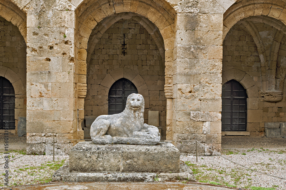 Naklejka premium sculpture inside The Archaeological Museum of Rhodes is housed in the medieval 14th-century Hospital of the Knights of Saint John.