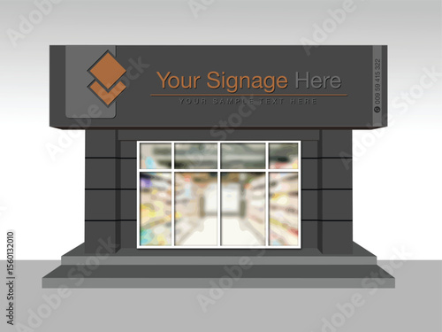 3D Shopping store with signage space, Signage mockup, Grocery store, Name Board, 3d Shop, Illustration.