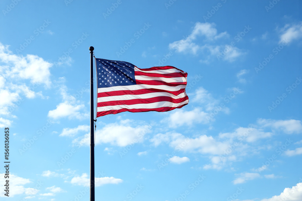 american flag flies high in the sky on a cloudy day american flag flies high in the sky on a cloudy day