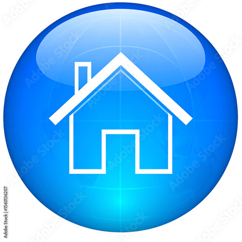Modern blue home icon with a globe background