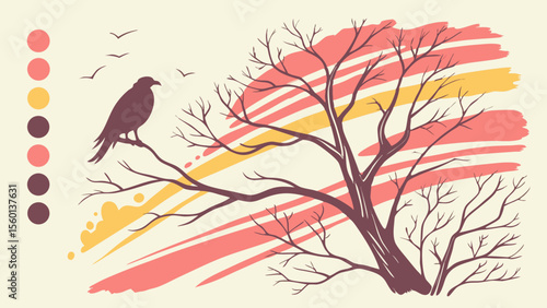 Watercolor Brush Stroke Texture Pack with silhouette Tree & bird