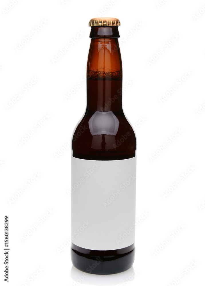 Amber Glass Beer Bottle with Blank Label, Ready for Branding and Customization, Perfect for Craft Breweries and Beverage Companies isolated on white background Amber Glass Beer Bottle with Blank Label, Ready for Branding and Customization, Perfect for Craft Breweries and Beverage Companies isolated on white background